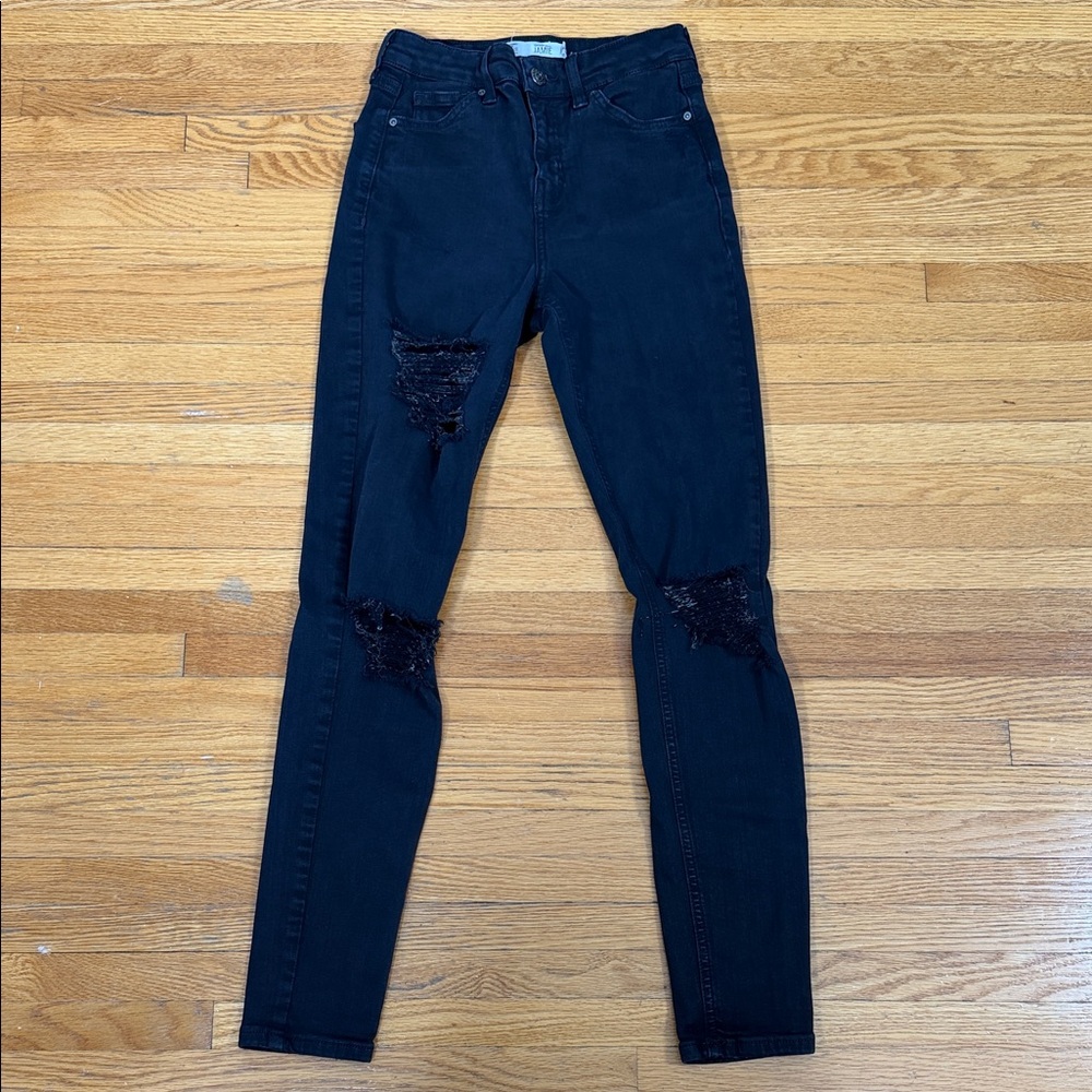 Topshop Black Skinny Jeans with Distressed Details